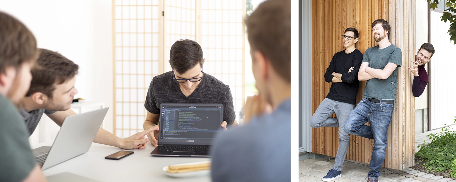 Photo collage of team in meetings and at work